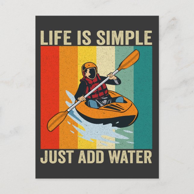 Life is Simple Just add Water Funny Canoeing Retro Postcard (Front)