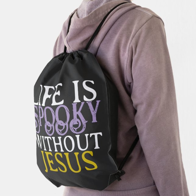 LIFE IS SPOOKY WITHOUT JESUS Drawstring Backpack (Insitu)