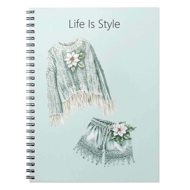 Life Is Style Flowers Blue Knit Sweater Shorts Notebook (Front)