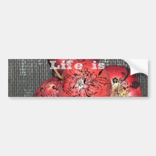 Life is Sweet: Apple and Floral Motif Design Bumper Sticker