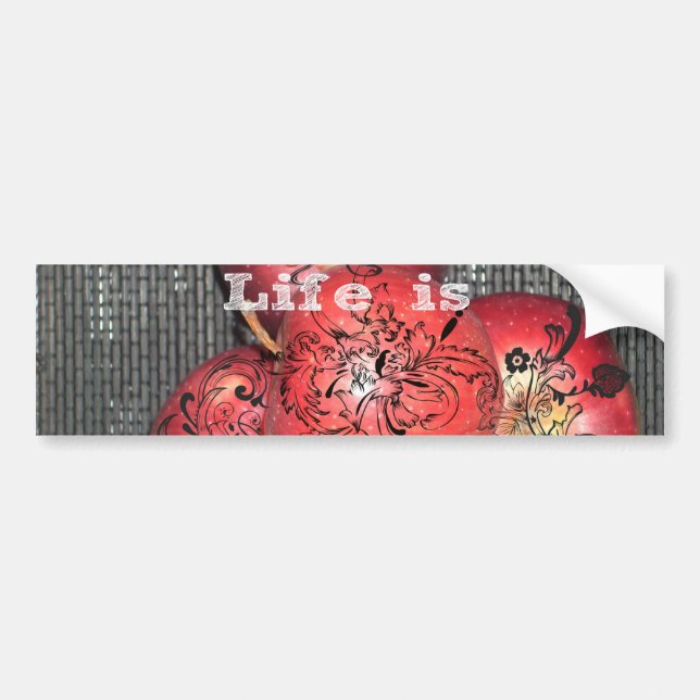 Life is Sweet: Apple and Floral Motif Design Bumper Sticker (Front)