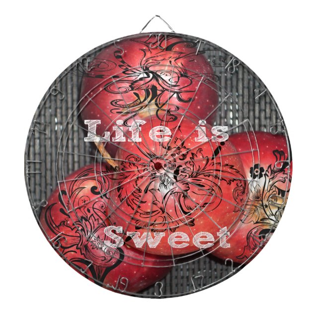 Life is Sweet: Apple and Floral Motif Design Dart Board (Front)