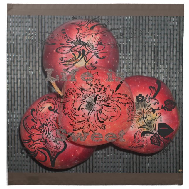 Life is Sweet: Apple and Floral Motif Design Napkin (Front)