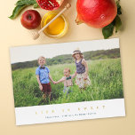Life Is Sweet Modern Jewish New Year Photo Foil Foil Holiday Card<br><div class="desc">This modern Rosh Hashanah holiday photo card features a horizontal photo with the greeting "Life is Sweet" in gold foil. On the back you will find a simple navy blue background. Further customize this design by adding another photo and/or text to the back! The gold foil on this card really...</div>