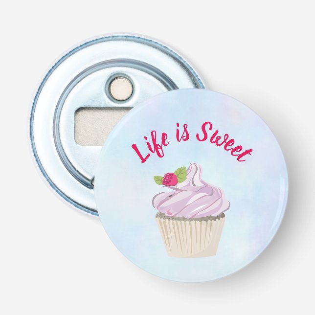 Life is Sweet Pink Cupcake Bottle Opener (Front)