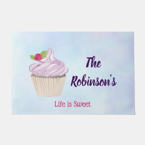 Life is Sweet Pink Cupcake Custom Doormat