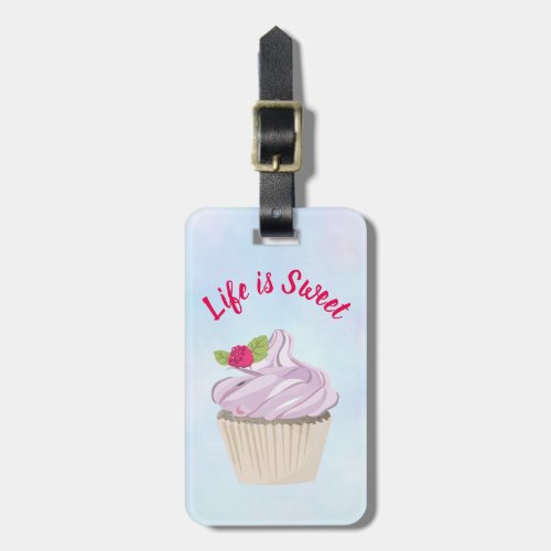 Life is Sweet Pink Cupcake Custom Luggage Tag