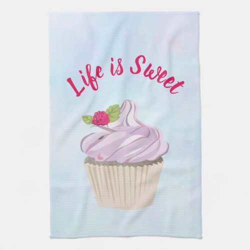 Life is Sweet Pink Cupcake Kitchen Towel