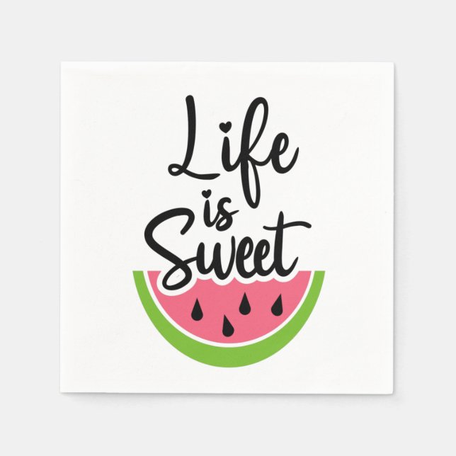 Life is Sweet Pink Watermelon Summer Party Napkins (Front)