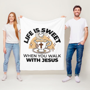 Life Is Sweet with Jesus – Christian Faith Tea Cup Fleece Blanket