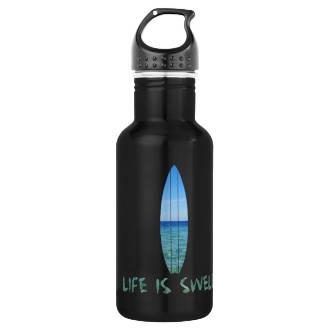 Life Is Swell Surf Board Design Stainless Steel Water Bottle (Front)