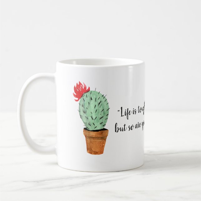 Life is Tough but So are You Hedgehog Cactus Coffee Mug (Left)