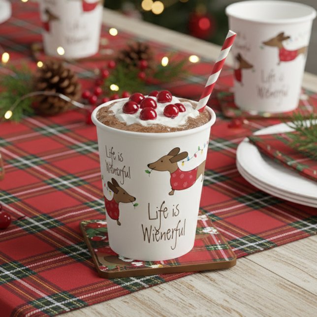Life Is Wienerful Dachshund Christmas Party Paper  Paper Cups (Life is Wienerful dachsund Christmas or NYE party mugs drinkware)