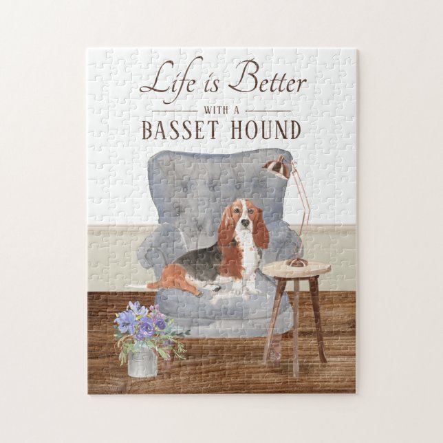 Life Is With A Basset Hound Jigsaw Puzzle (Vertical)
