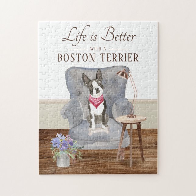 Life Is With A Boston Terrier Jigsaw Puzzle (Vertical)