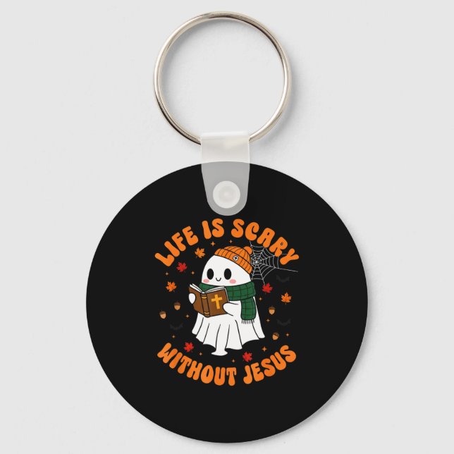 Life Is Y Without Jesus - Christian Halloween  Keychain (Front)