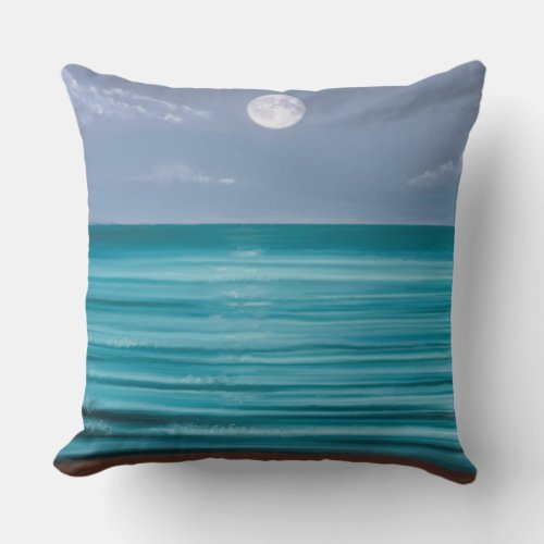 Life isnt perfect Moon rise over teal sea Throw Pillow