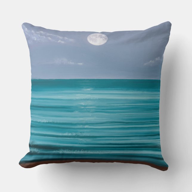 Life isn’t perfect Moon rise over teal sea Throw Pillow (Front)