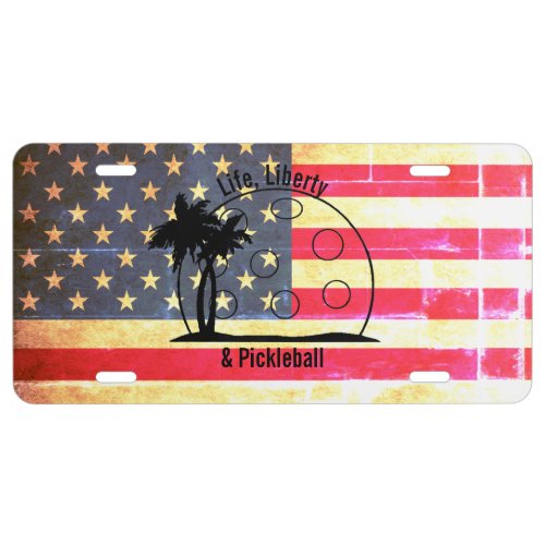 Life Liberty  Pickleball American Flag License Plate