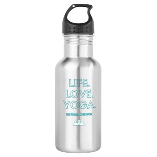 Life.Love.Yoga. Sisters, Oregon Water Bottle Teal