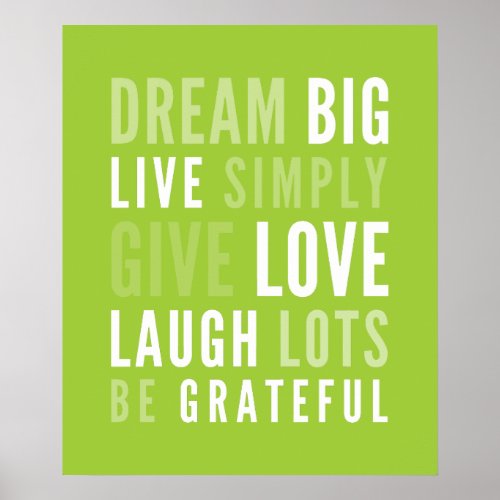 LIFE MANTRA positive modern typography lime green Poster