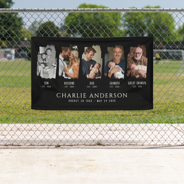 Life Milestones 5-Photo Collage Funeral/Memorial Banner (Insitu)