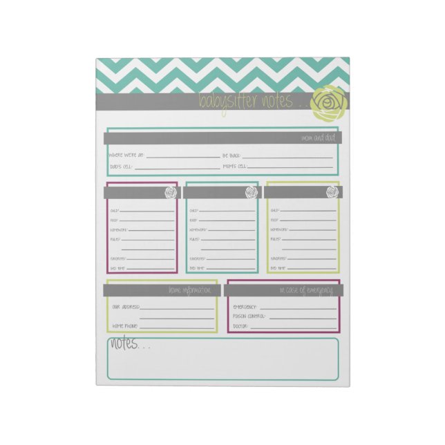 Life. More Organized. Babysitter Notes Notepad (Rotated)