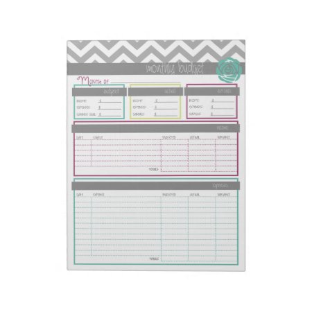 Life. More Organized.  Monthly Budget Notepad