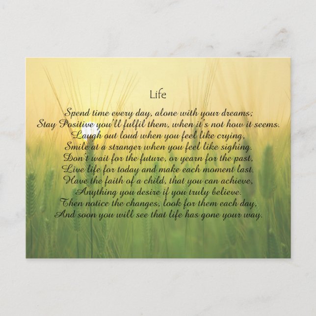 Life Motivational Postcard for Encouragement. (Front)