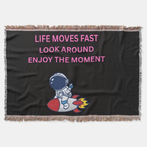 Life Moves Fast Astronaut Rocket Black Throw Blank Blanket