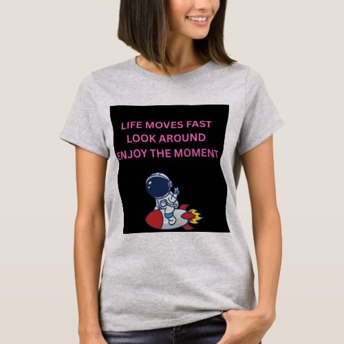 Life Moves Fast Astronaut Rocket Women's Gray T-Shirt