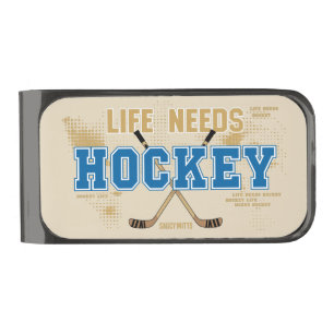 Life Needs Hockey Gunmetal Finish Money Clip