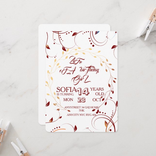 Life of a Birthday, Girl Invitation Digital, Showg (Front/Back In Situ)