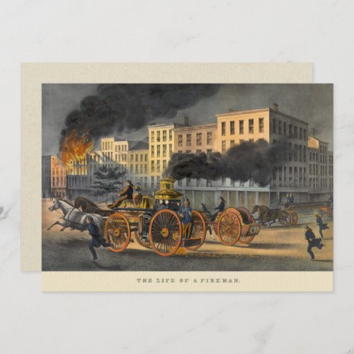 Life of a Fireman Vintage 1860s Lithograph Card