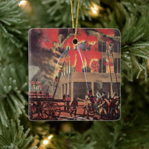 Life of a Fireman, Vintage Business Firemen Fire Ceramic Ornament