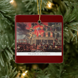 Life of a Fireman, Vintage Business Firemen Fire Ceramic Ornament