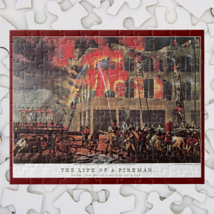 Life of a Fireman, Vintage Firemen Fighting a Fire Jigsaw Puzzle
