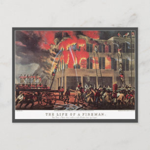 Life of a Fireman, Vintage Firemen Fighting a Fire Postcard