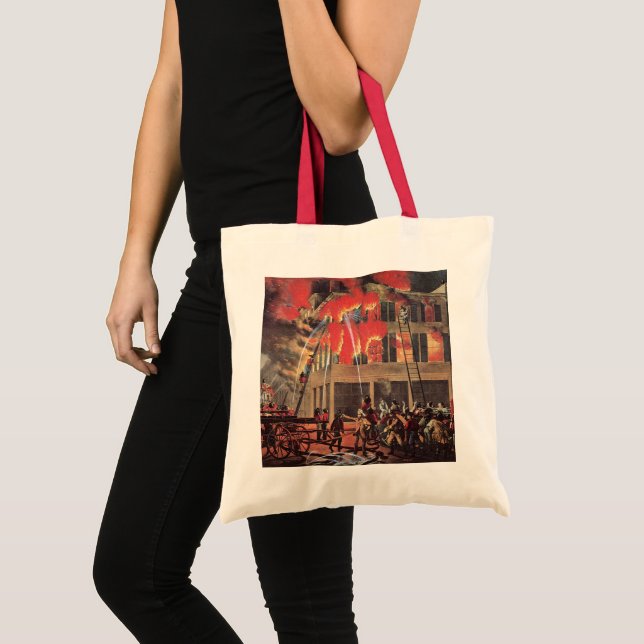 Life of a Fireman, Vintage Firemen Fighting a Fire Tote Bag (Front (Product))