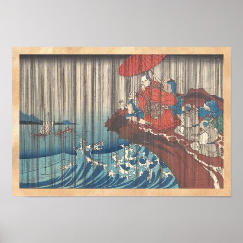 Life of Nichiren  Prayer for Rain Answered Utagawa Poster