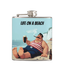 Life on Beach, Man smoking Cigar and Drinking Beer