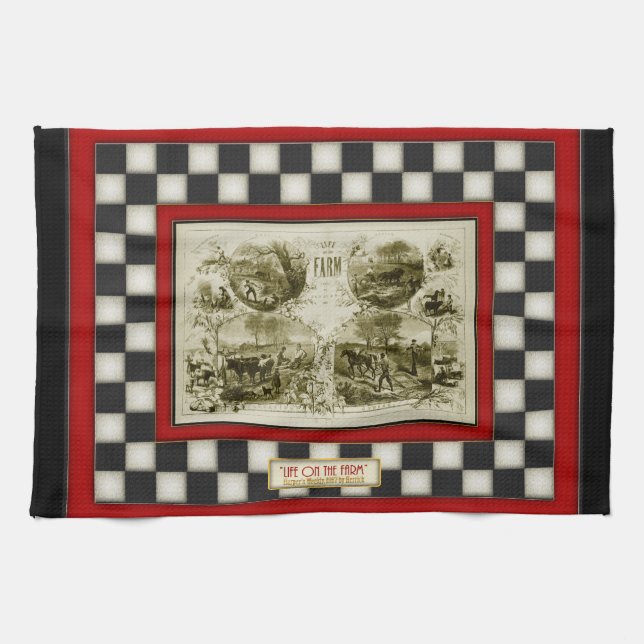 Life on the Farm Country Checkerboard Kitchen Towel (Horizontal)