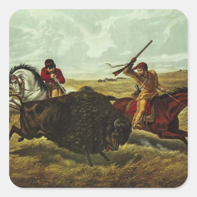 Life on the Prairie - the Buffalo Hunt, 1862 Square Sticker (Front)