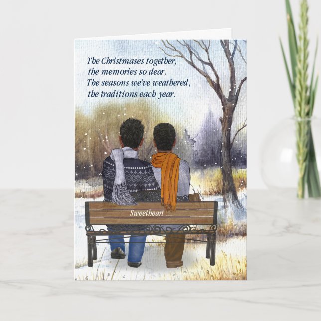 Life Partner Christmas African American Gay Couple Holiday Card (Front)
