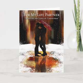 Life Partner Stylish Holiday Card With Gay Couple
