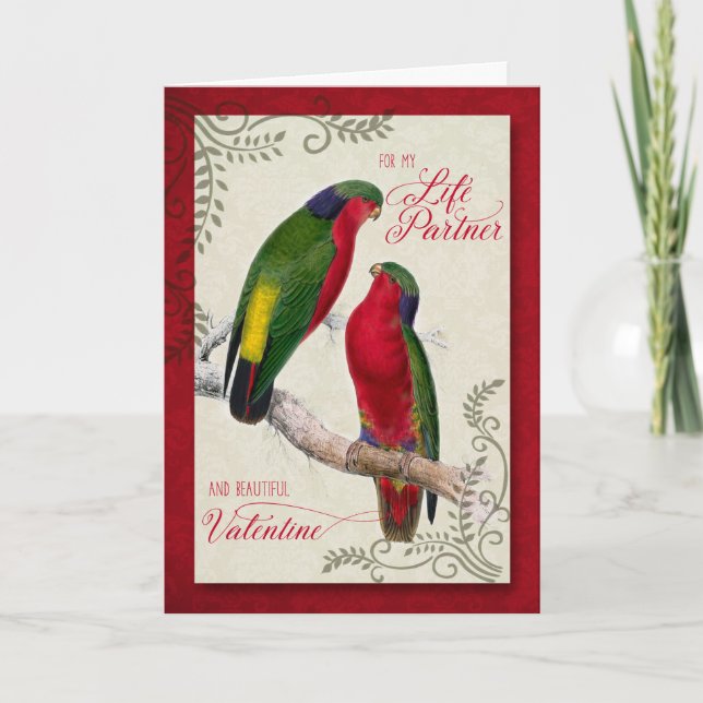 Life Partner Valentine's Day Love Birds Holiday Card (Front)