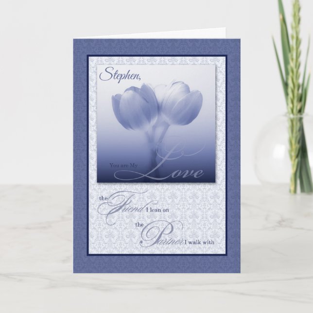 Life Partner Wedding Anniversary Blue Tulips Card (Front)