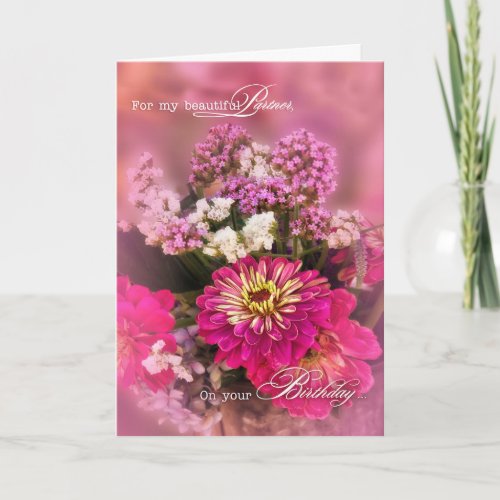 Life Partners Birthday Feminine Pink Bouquet Card