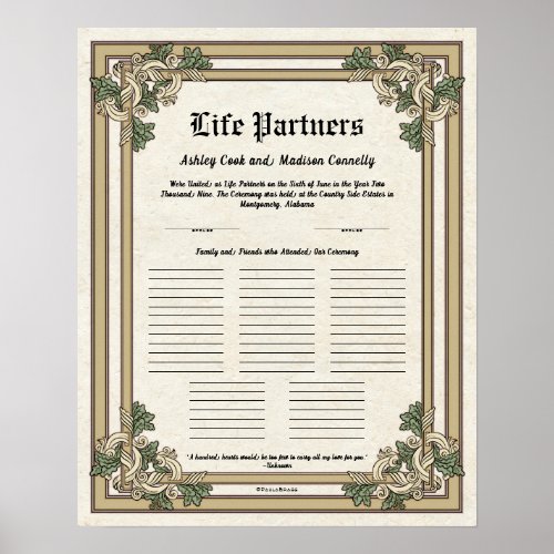 Life Partners Guest Register Wedding Certificate Poster