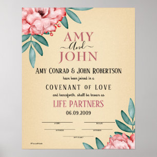 "Life Partners" Love Covenant Wedding Certificate Poster